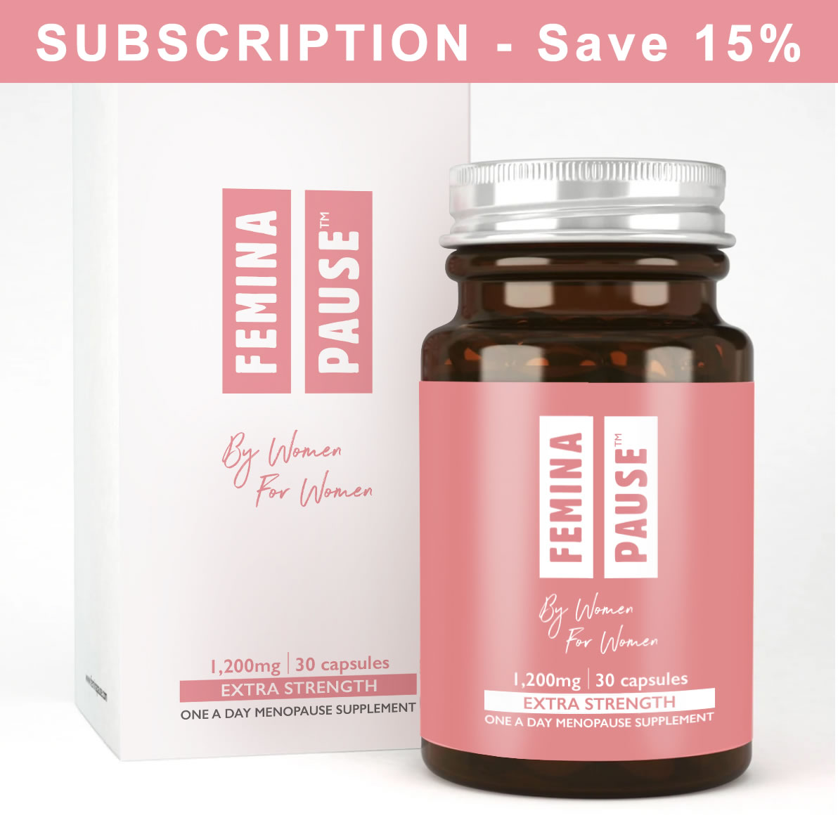 Feminapause™ – SUBSCRIPTION, SAVE 15% – Extra Strength – Vitamin B6, B12 & Hemp Oil Menopause Supplement